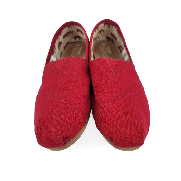 TOMS Red Canvas Slip-On Flats Women's 9 Casual Eco Loafers Minimalist Style - Picture 2 of 5